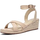 getmorebeauty Women's Espadrilles Wedge Sandals Crisscross Elastic Open Toe Buckle Ankle Strap High Heels Platform Dressy Shoes