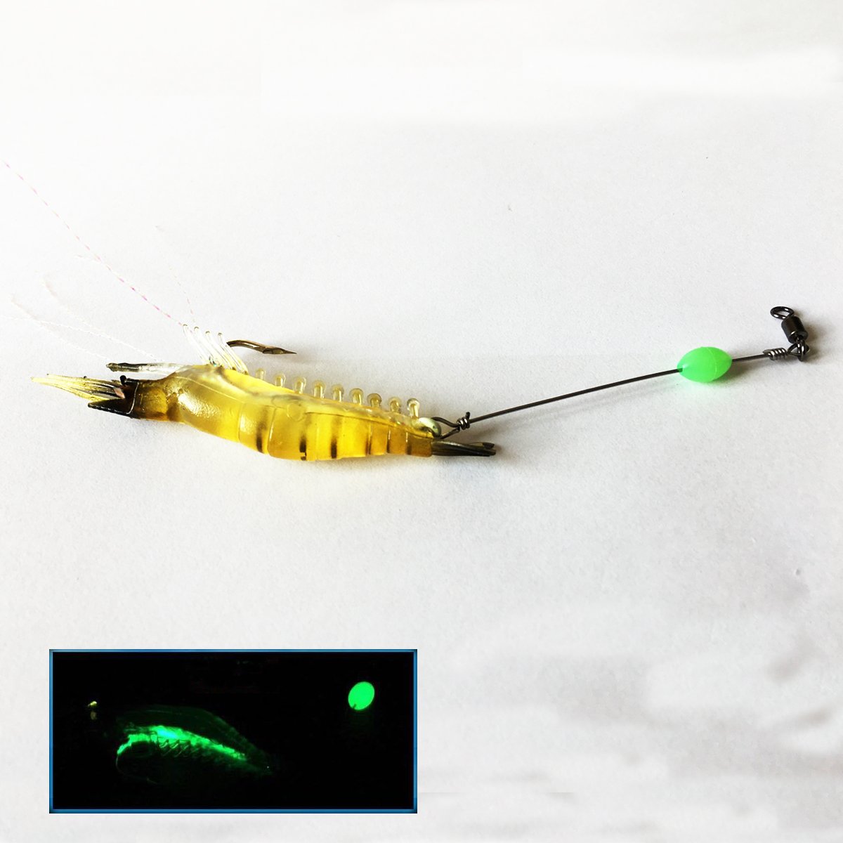 6 esche luminose a forma di gamberetto, in morbido silicone artificiale, 9,4 cm, di colore misto, con gancio, ruotanti, per pesca della trota, salmone, spigola, in acqua dolce e salata