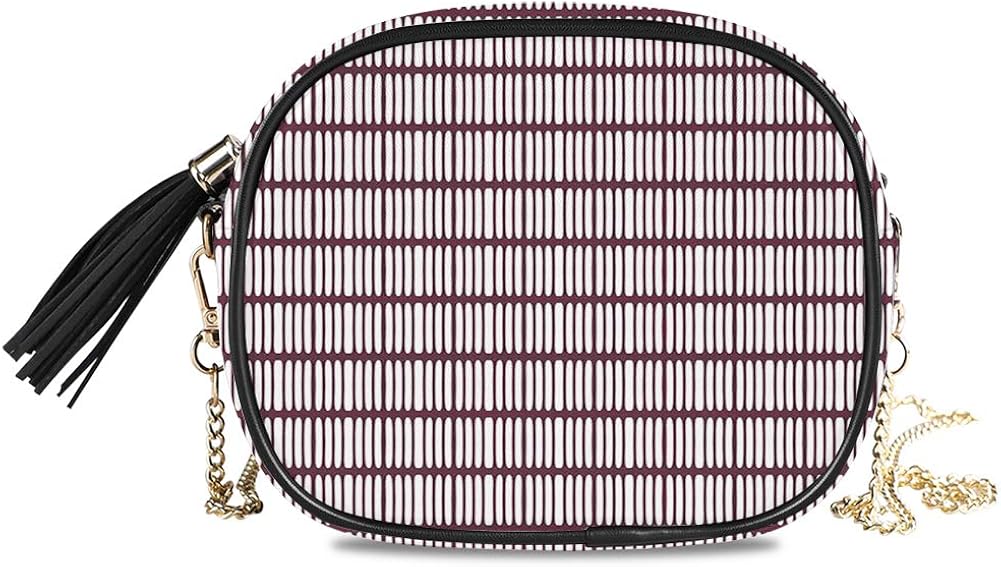 Women's Small Crossbody Bag Leather Purse,Lady Fingers Biscuits Inspired Round Edged Dashes Lines Repeating Pattern