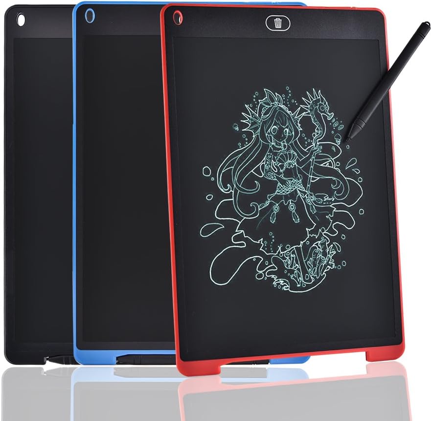 JZ LCD Writing Tablet 12 Inch Graphics Digital Handwriting Pads [Mouse Pad Function] with Drawing,Office Writing,Kids Drawing,Memo - Red