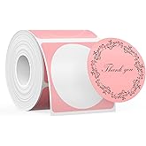 SUPVAN T50M Series Label Maker Tape, Round Size Φ 2'' 140 Labels/Roll Genuine Laminated Thermal Label Tape Refill, Waterproof Oilproof Highly Adhesive Auto Detect Labels, Black on Pink