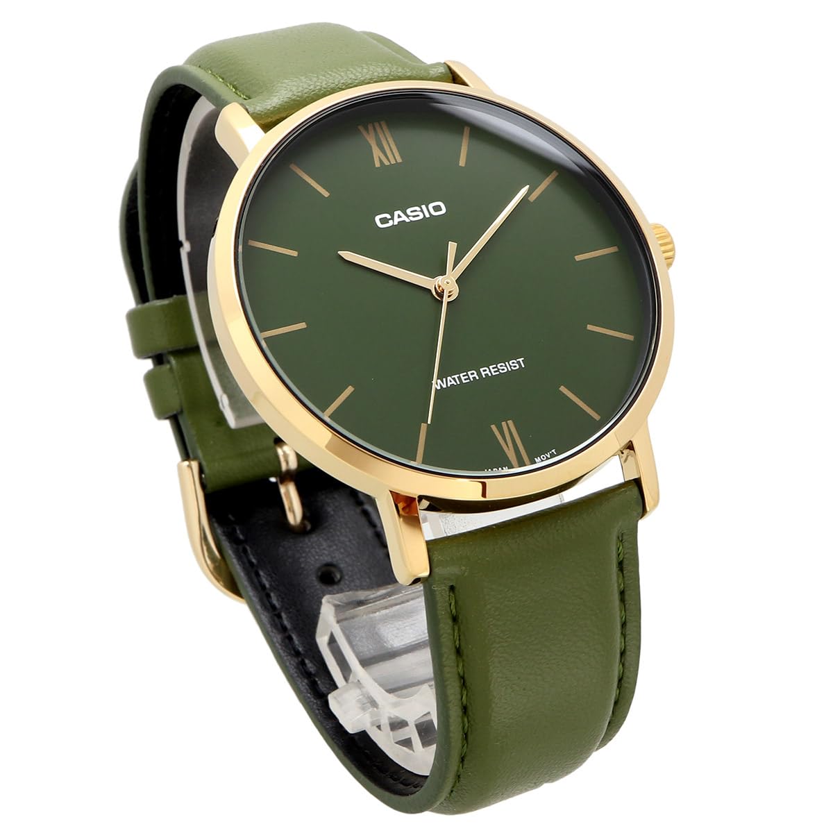 CASIO(カシオ) MTP-VT01 Series Quartz Men's Watch, Gold x Green Leather MTP-VT01GL-3B, Formal