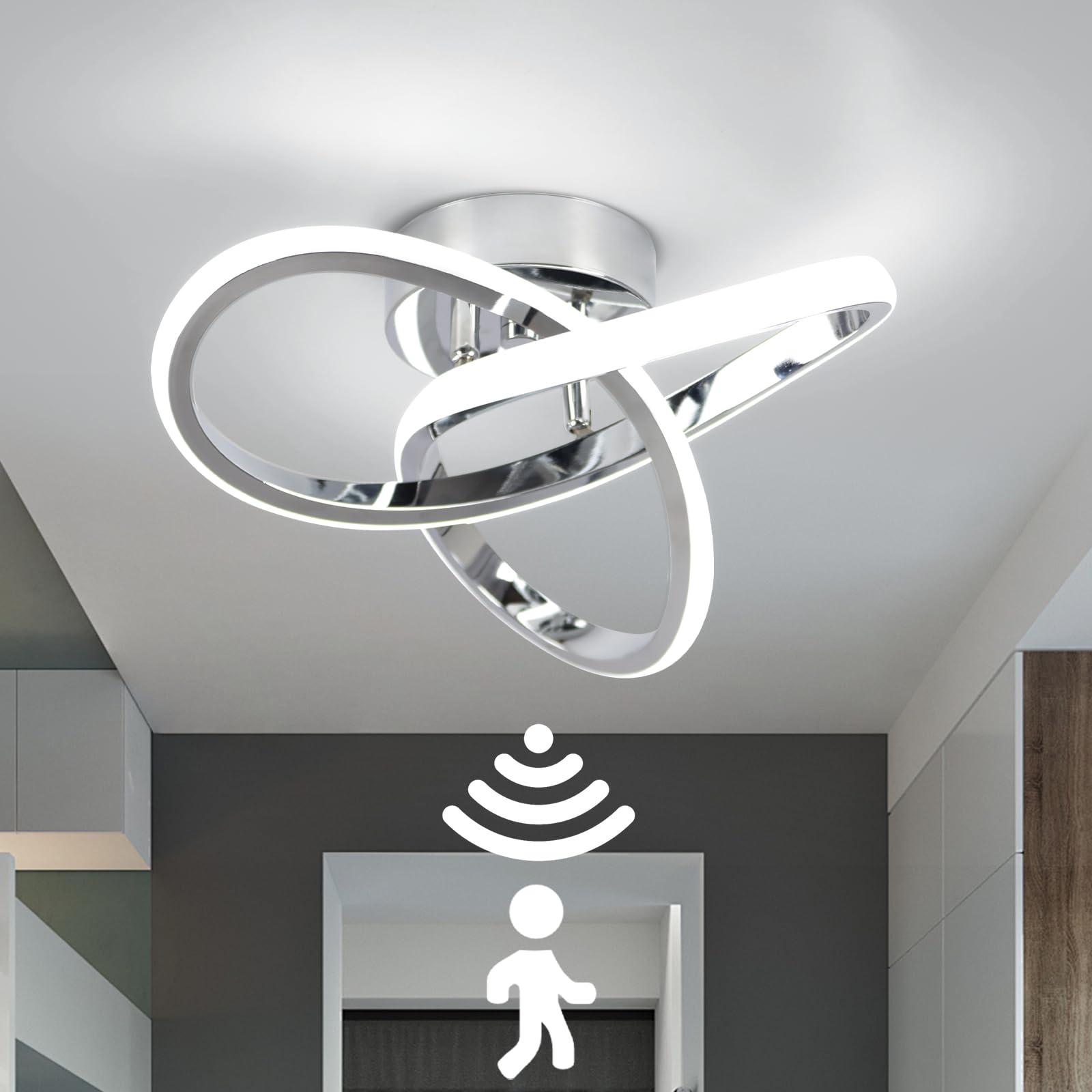 EIDEARAY Motion Sensor Lights Indoor, 22W Cool White 6000K Ceiling Light, 24 * 24 * 10CM Sensor Light,Suitable for corridors, garages, bathrooms, basements, carports, staircases (Silver) — image 1