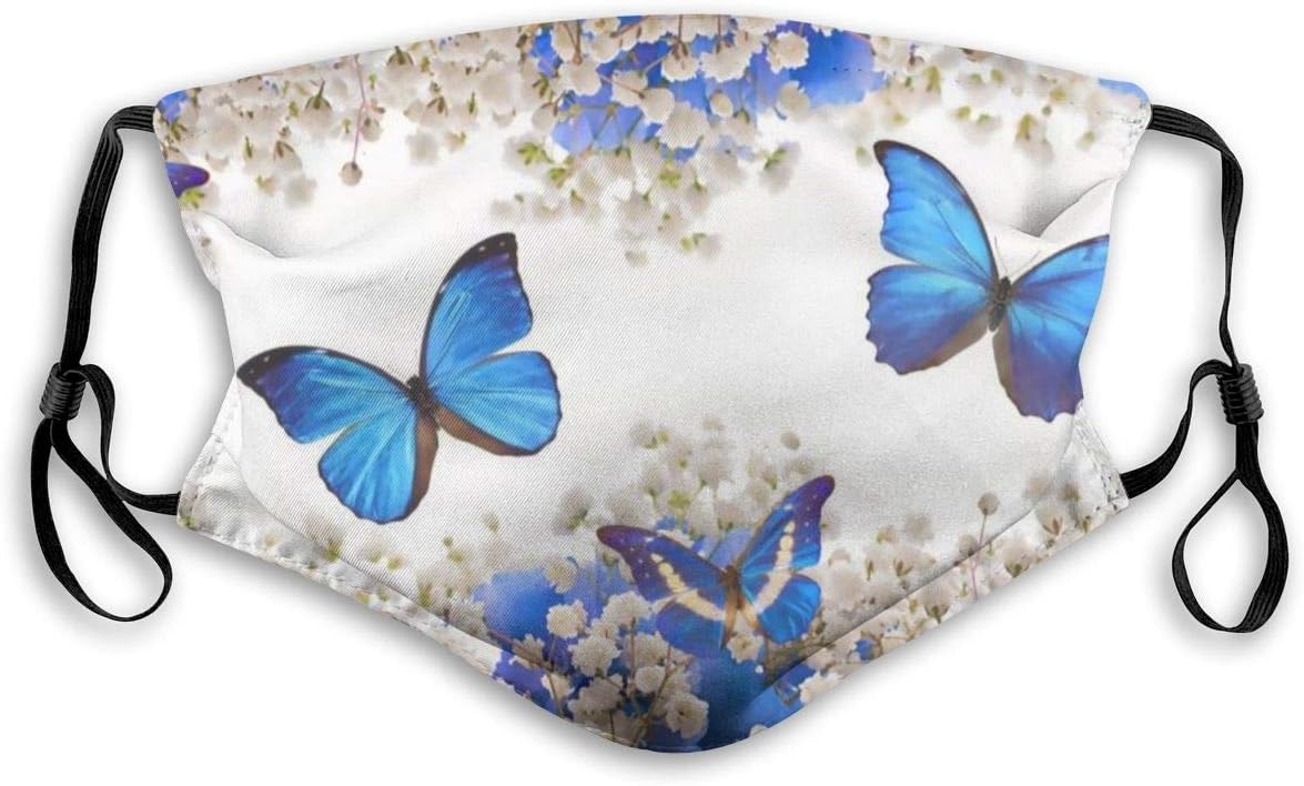 Mouth Mask Butterflies Rose White Flower Windproof Sun-Proof Breathable PM2.5 Activated Carbon Face Mouth Face