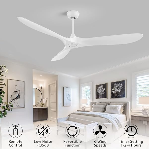 YJFAN 60 INCH INDOOR/OUTDOOR CEILING FAN WITH REMOTE CONTROL,MODERN WHITE CEILING FAN WITH REVERSIBLE QUIET DC MOTOR,3 ABS BLADES FOR LIVING ROOM,BEDROOM,PATIOS,FARMHOUSE