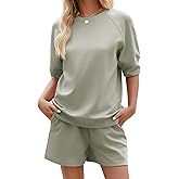 KFUBUO Women's 2 Piece Lounge Sets Summer Matching Outfits Short Sleeve Top and Shorts Loungewear
