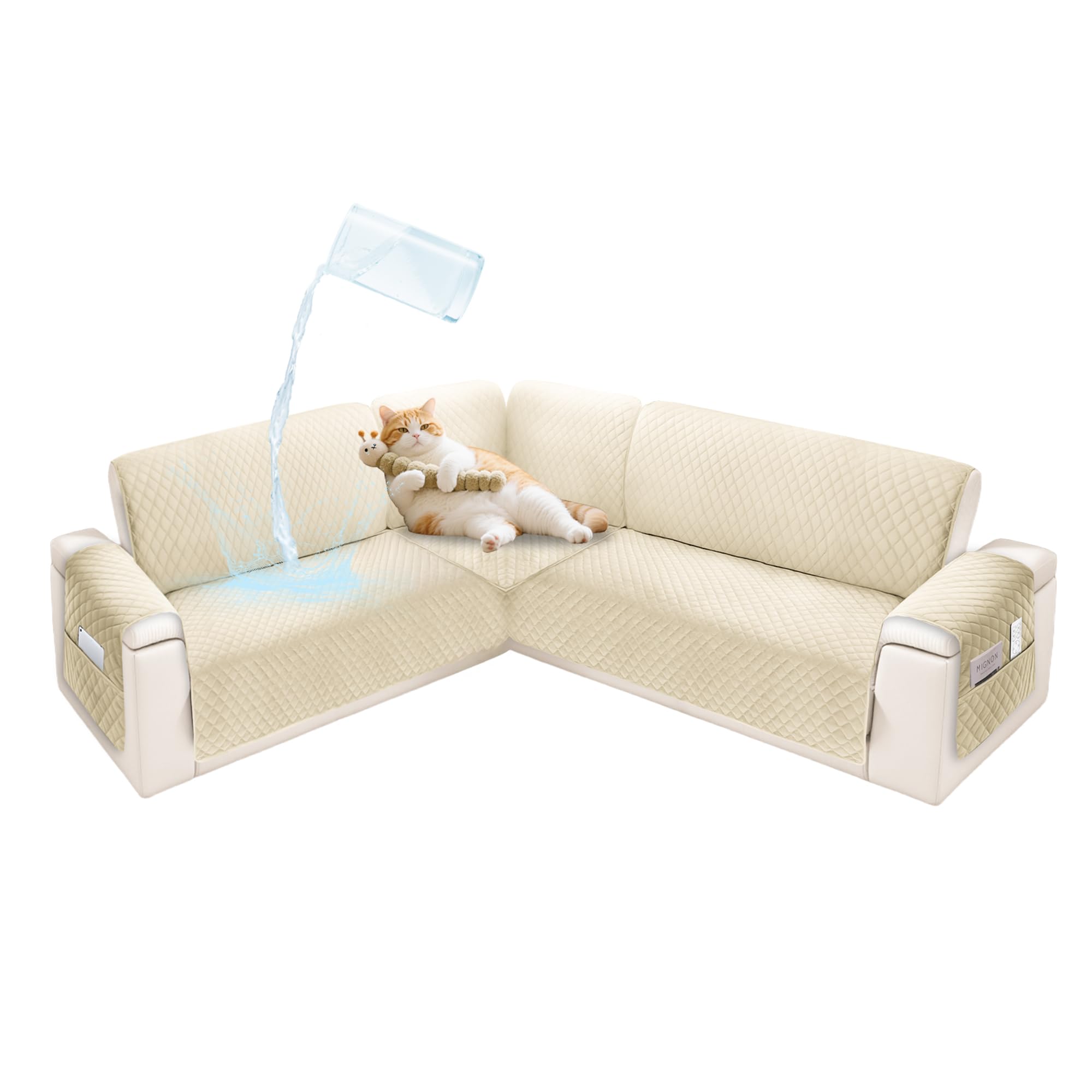 Photo 1 of SYJOVIA Sectional Couch Covers for Dogs 100% Waterproof Corner L Shaped Sofa Cover Pet Friendly Velvet Washable Anti Slip L Shape Modular Sofa Slipcover Protector with Pockets (Beige, X-Large)