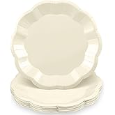 NatNarr 30 Pcs Paper Plates 9 In Cream Party Plates Scalloped Paper Plate Elegant Disposable Plate for Baby Shower, Bridal Shower, Birthday, Wedding