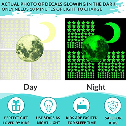 LUMOSX-Glow-in-the-Dark-Stars-for-Ceiling-234-pcs-of-Adhesive-Ceiling-Stars-Realistic-Full-Moon-wBONUS-Crescent-Moon-for-Ceiling-Decor-Room-Decor-Bedroom-Decor-Decals-for-Ceiling-Decorations-Kawaii-Ro