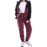 LeeHanTon Velour Tracksuit Womens Sweatsuit Set - Athletic Zip Up Hoodies and Sweatpants Outfits with Stripes
