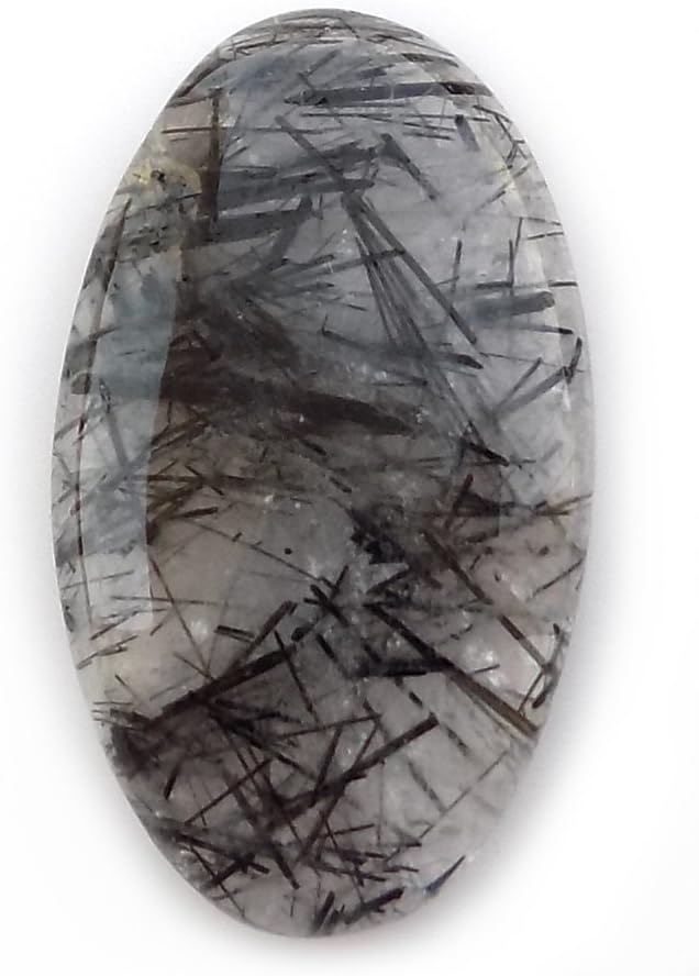 Surbhi Crafts Black Rutile Quartz Cabochon Oval Shape 28ct Natural Gemstone 33x19x5mm A20K-2462