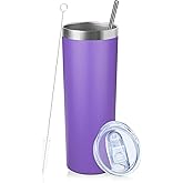 FristChoice 20 oz Skinny Tumbler with Lid and Straw,Stainless Steel Vacuum Insulated Tumbler Cup Double Wall Leak-proof Coffee Mug,Travel Thermal Water Tumbler for Home,Office,Outdoor (Purple,1)