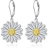 925 Sterling Silver Leverback Earrings Drop Dangle for Women Flower Jewelry Birthday Gift