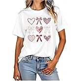Valentines Shirt for Women Love Heart Bow T-Shirts Cute Valentine Day Lover Tee Casual Tops Valentines Day Gift,White