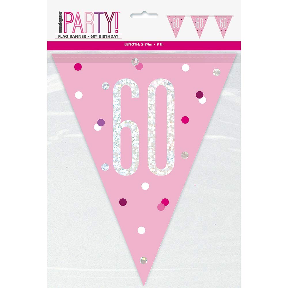 "60" Plastic Pennant Banner - 9' | Pink and Silver | 1 Pc.