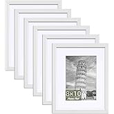 HappyHapi 8x10 Picture Frame Set of 6, 8x10 White Picture Frame Display Pictures 5x7 with Mat or 8x10 Without Mat. Wall Hanging Photo Frame or Tabletop Display Gallery Frame (White)