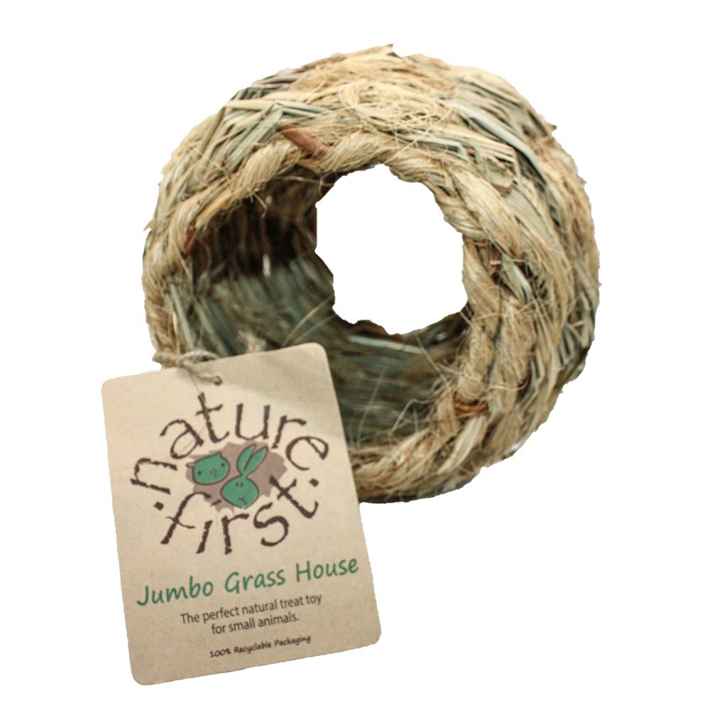 Happy Pet Nature First Jumbo Grass House for Small Animals Durable Flexible Natural Nesting Nibbling Hiding Playing Treat Toy Cage Habitat Accessory