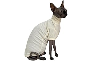 KITIPCOO Sphynx Cats Shirt Cat Turtleneck Cotton Sweater Pullover Kitten T-Shirts with Sleeves Cat Pajamas Jumpsuit for Sphynx Cornish Rex, Devon Rex, Peterbald (White, Large (Pack of 1))