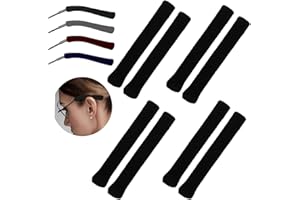 YMCCOOL 4 Pairs Eyeglass Ear Cushions, Soft Knitting Cotton Fabric Glasses Ear Grippers Anti Slip Temple Tips Sleeve Retainer, Sunglasses Accessories (4 BLACK)