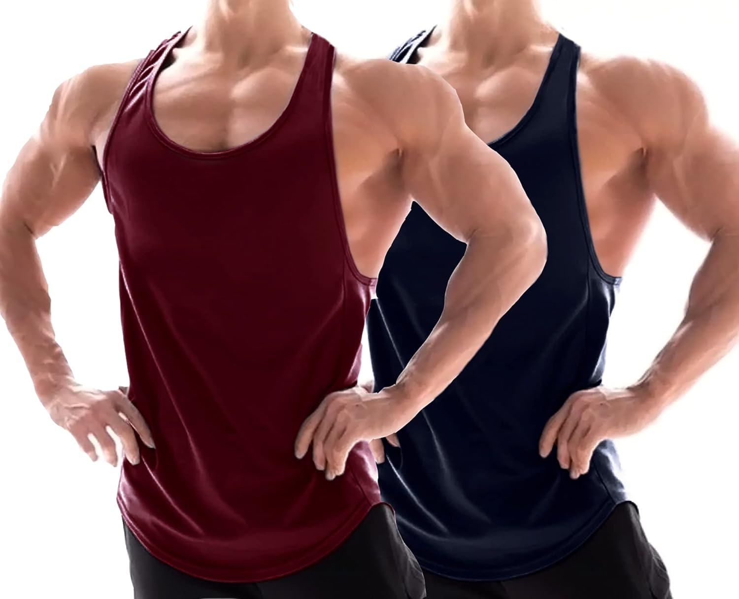 LecGee Men's 2 Pack Tank Top Workout Gym Muscle Tee Fitness Y-Back Vest Bodybuilding Stringer Sleeveless T-Shirt: Clothing