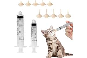 SUXGUMOE Pet Feeding Syringe with Nipple, Silicone Feeding Tools for Kitten Puppy Feeding Syringe for Newborn Cat Dog Small Animals Rabbits (5ml+10ml +10 nipples)