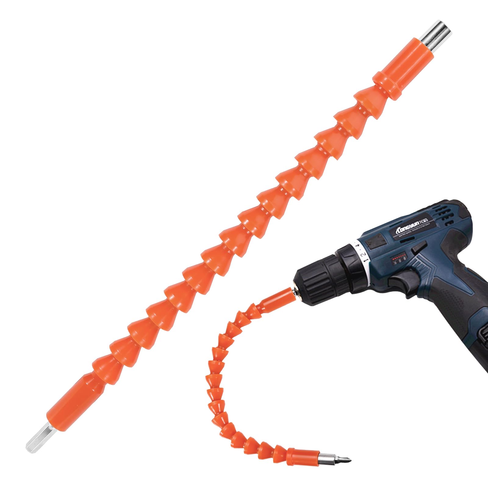 Roucerlin 1 Pack Flexible Bendable Drill Bit Extension, 11.6 Inch Superbit Screwdriver Flexible, Magnetic Drill Extension Bit Holder Flex Shaft Tool for Computer Chassis at Various Angle (Orange)