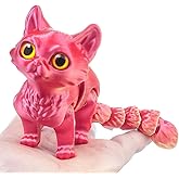 WUQIREN 3D Printed Cat,3D Printed Animals Fidget Toys Decor for Stress Relief,Desktop Decoration,Easter Basket Stuffers,Gift for Kids (Red)