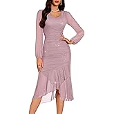 DRESSTELLS Sequin Wedding Guest Dresses for Women, Formal Cocktail Evening Party Bodycon Mesh Ruched Long Dress
