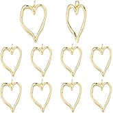 Beebeecraft 1 Box 10Pcs Hollow Heart Charm Real 18K Gold Plated Valentines Mothers Love Heart Shaped Charms Hollow Frame Pendants for Jewelry Making Findings Earrings Necklace Bracelets DIY Crafts