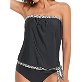 Holipick Strapless Tankini Tops for Women Swimwear Top ONLY Bandeau Bathing Suit Blouson Swimsuit No Bottom