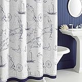Uphome Shabby Cape Island Map Bathroom Shower Curtain - Navy and White Nautical Style Pattern Polyester Fabric Kids Decorative Curtain Ideas (72