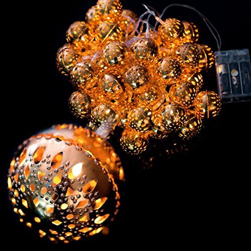 Lugumy Globe String Lights 16FT 40 LED Golden Moroccan Orb Warm White for Home Garden Party Decoration