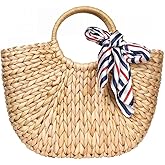 YYW Straw Bags for Women,Hand-woven Straw Large Rattan Bag Round Handle Ring Tote Retro Summer Beach Rattan bag (brown with pink)