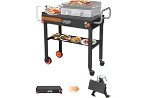 LKVHV Portable Outdoor Grill Table, Blackstone Grill Stand Solid and Sturdy 31"W x 17"D, Movable Kitchen Cooking Prep BBQ Cart with Wheels, Folding Cart for Ninja, Blackstone Griddle 17"/22" etc
