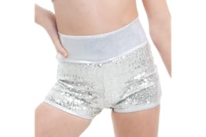 ALEXANDRA COLLECTION Girl's Sequin High Waist Short Sparkle Metallic Pull on Dance Cheer Performance Bottom
