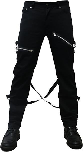 Unisex Denim Slim Fit Bondage Strap Gothic Pants Trousers Emo Punk (42 Inch Waist) at Amazon 