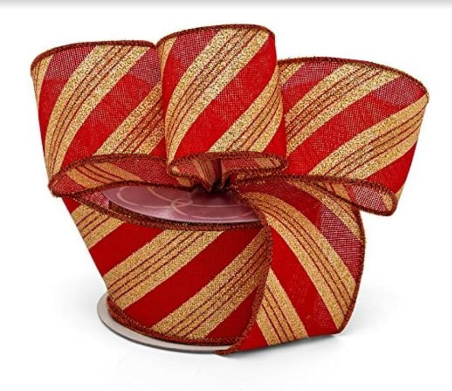 Bows & Ribbons - Red Gold Striped Wired Ribbon - 2 1/2