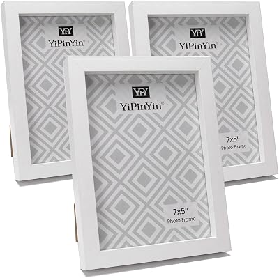 YiPinYin 7x5in Photo Frames Set of 3 White Boxed Gallery 5x7 Wall Tabletop