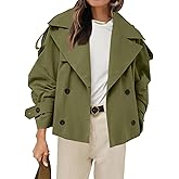 Tankaneo Womens Cropped Trench Coat Casual Double Breasted Short Jacket Fall Fashion Outerwear with Belt