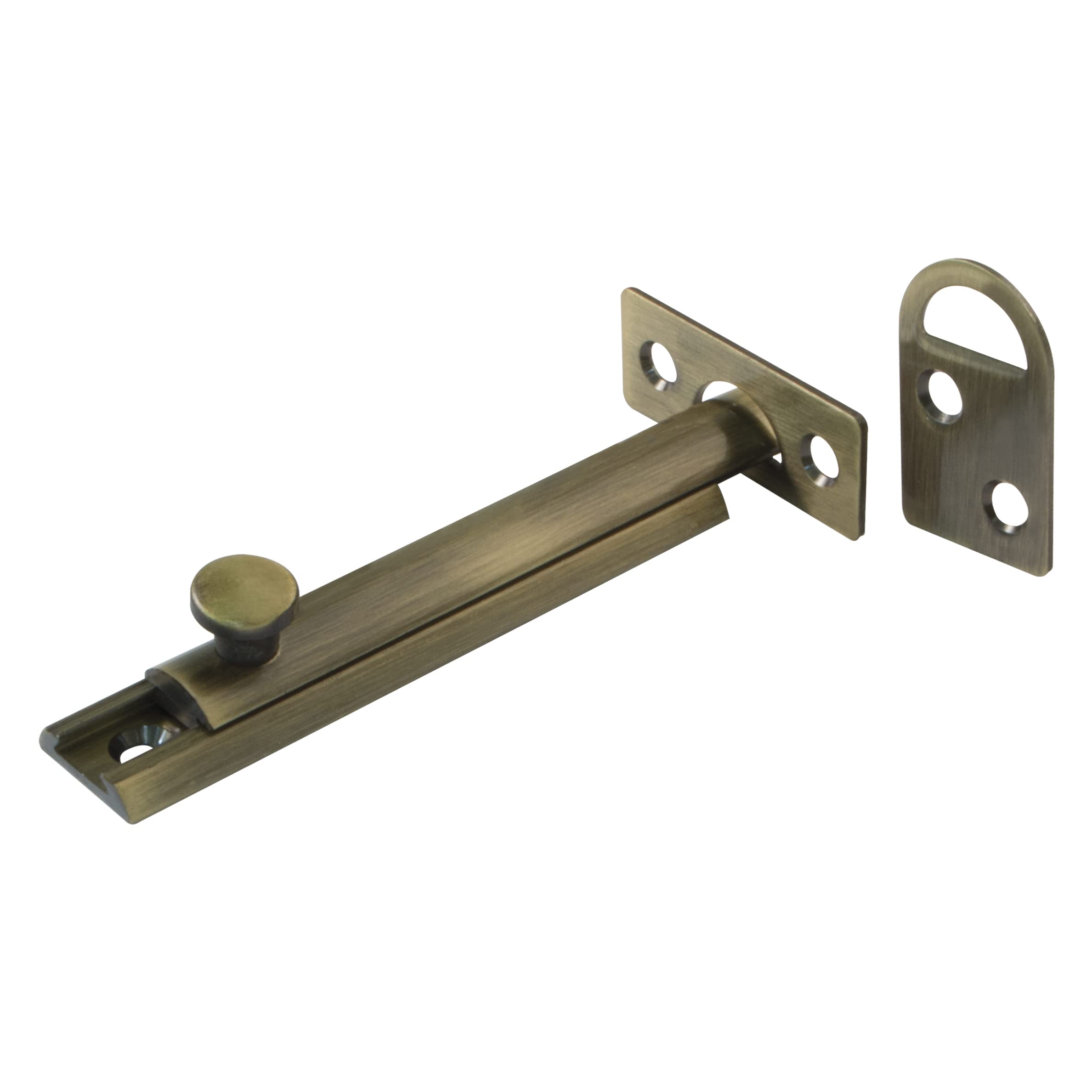 Amig - Overlap Pin for Doors Mod.600 | Security Latch Suitable for Horizontal or Upright Closing | Brass with Leather Finish | Measurements: 80 x 17 mm | Includes Coach Screws