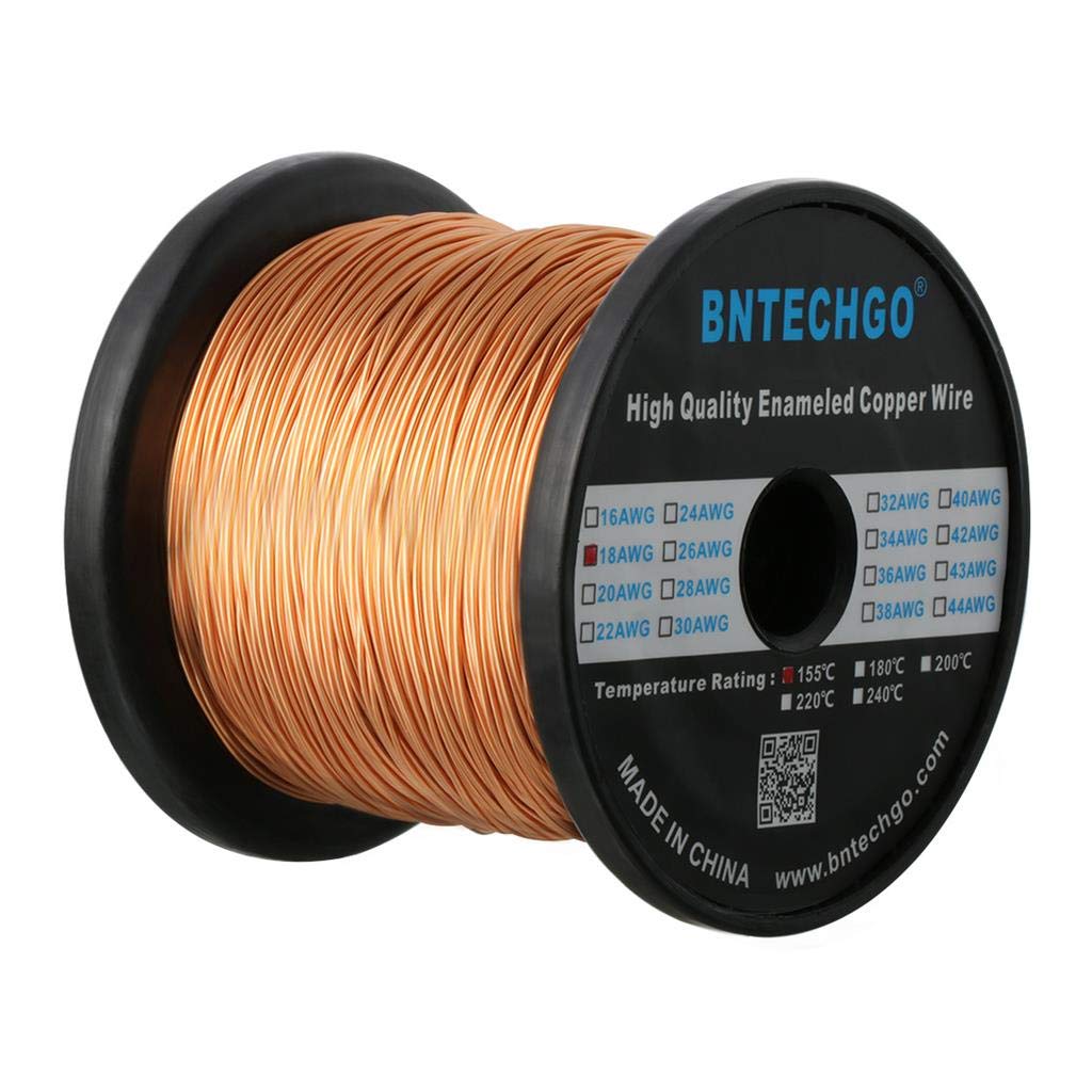 BNTECHGO 18 AWG Magnet Wire - Enameled Copper Wire - Enameled Magnet Winding Wire - 3.0 lb - 0.0393" Diameter 1 Spool Coil Natural Temperature Rating 155℃ Widely Used for Transformers Inductors