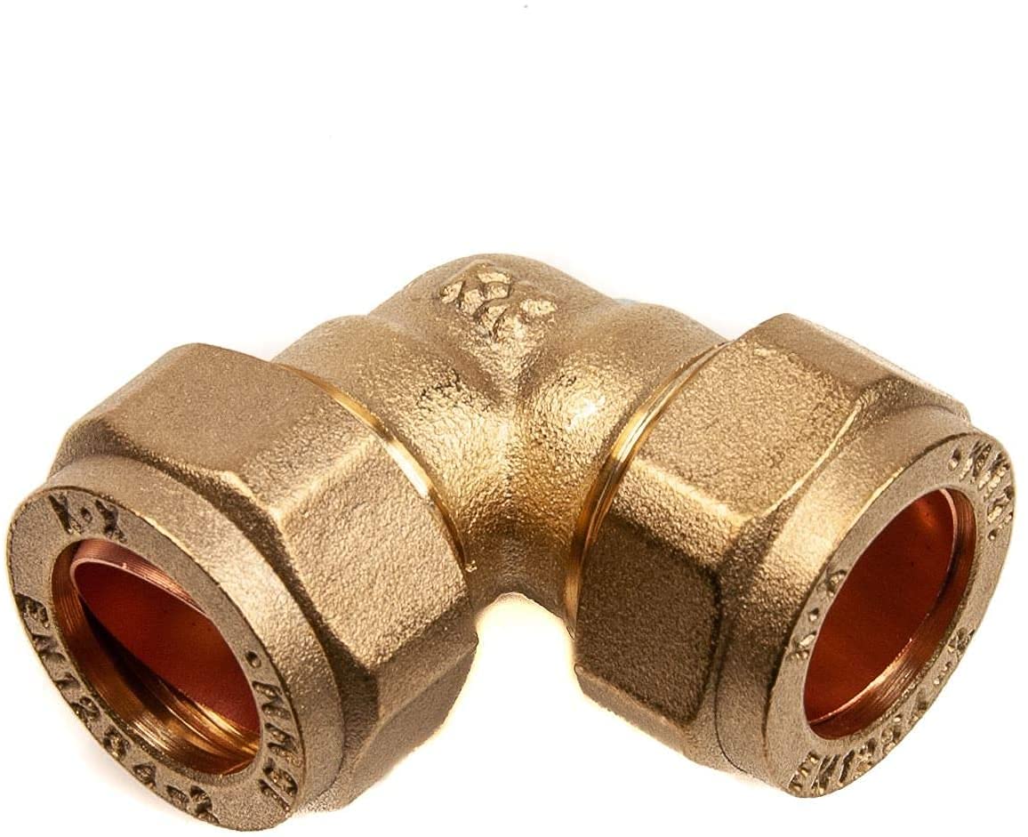 Merriway BH06410 Compression Fitting Brass 22mm Elbow, Gold Tone