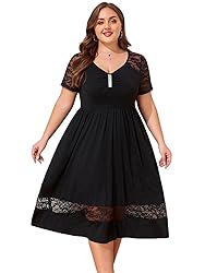 LapaPlus 2025 Women Plus Size Lace Summer Dress - V