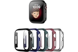 Cuteey 5 Pack Compatible for Apple Watch Series 9 8 7 41mm Tempered Glass Screen Protector Case, All Round Full Protective PC Cover Bumper for Apple Watch 9 8 7 Accessories