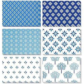48 Pack All Occasion Assorted Blank Note Cards Greeting Card Bulk Box Set - Shades of Blue Floral Foliage Designs - Notecards with Envelopes Included 4 x 6 inches