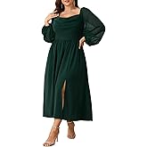 SHESTARR Women's Plus Size Dress Chiffon Long Sleeve Cowl Neck Wedding Guest Cocktail Party Maxi Dress