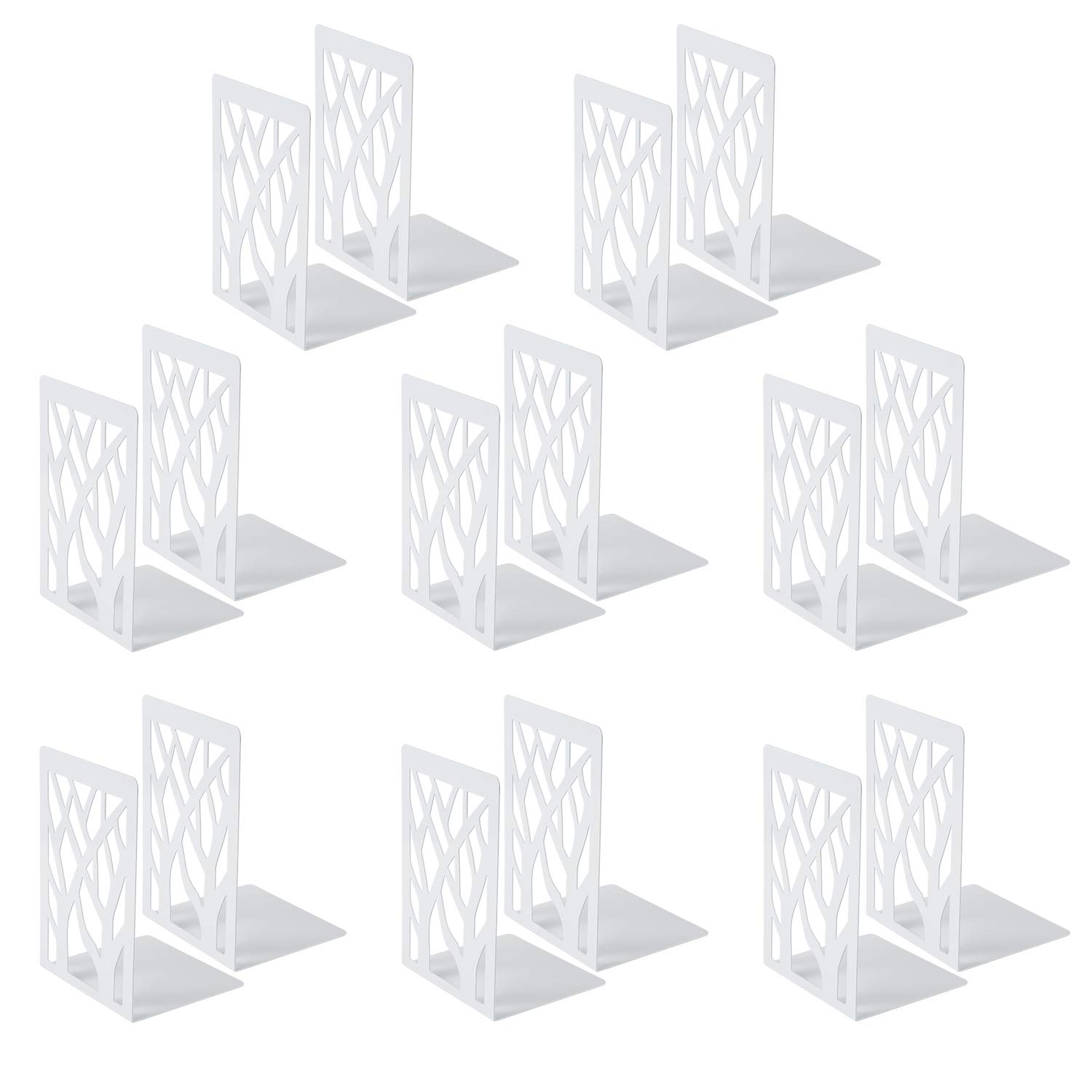 8 Pairs Book Ends, MSDADA Desk Bookends Heavy Duty, Book Ends Holder for Shelves, Metal Bookends for Office&School, Book Shelf Holder Home Decorative, Bookend Supports, Book Stoppers(White)
