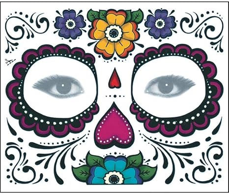 Trydoit 2 Pcs Jour De La Mort Dia De Los Muertos Visage Masque Sucre Crâne Tatouage Beauté Tatouage Ephemere Femme Rose