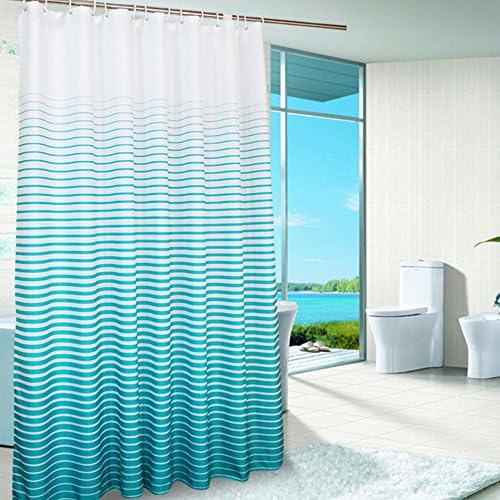 Uforme X-Large Striped Shower Curtain Polyester Waterproof and Mildew Resistant with Grommets, Lake Blue, 96 Inch By 78 Inch