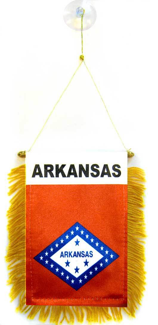 AZ FLAG - Arkansas Mini Banner - 6'' x 4'' - 100% Polyester US state of Arkansas Small Pennant for Car - Double-sided Flag with Suction Cup Hanger
